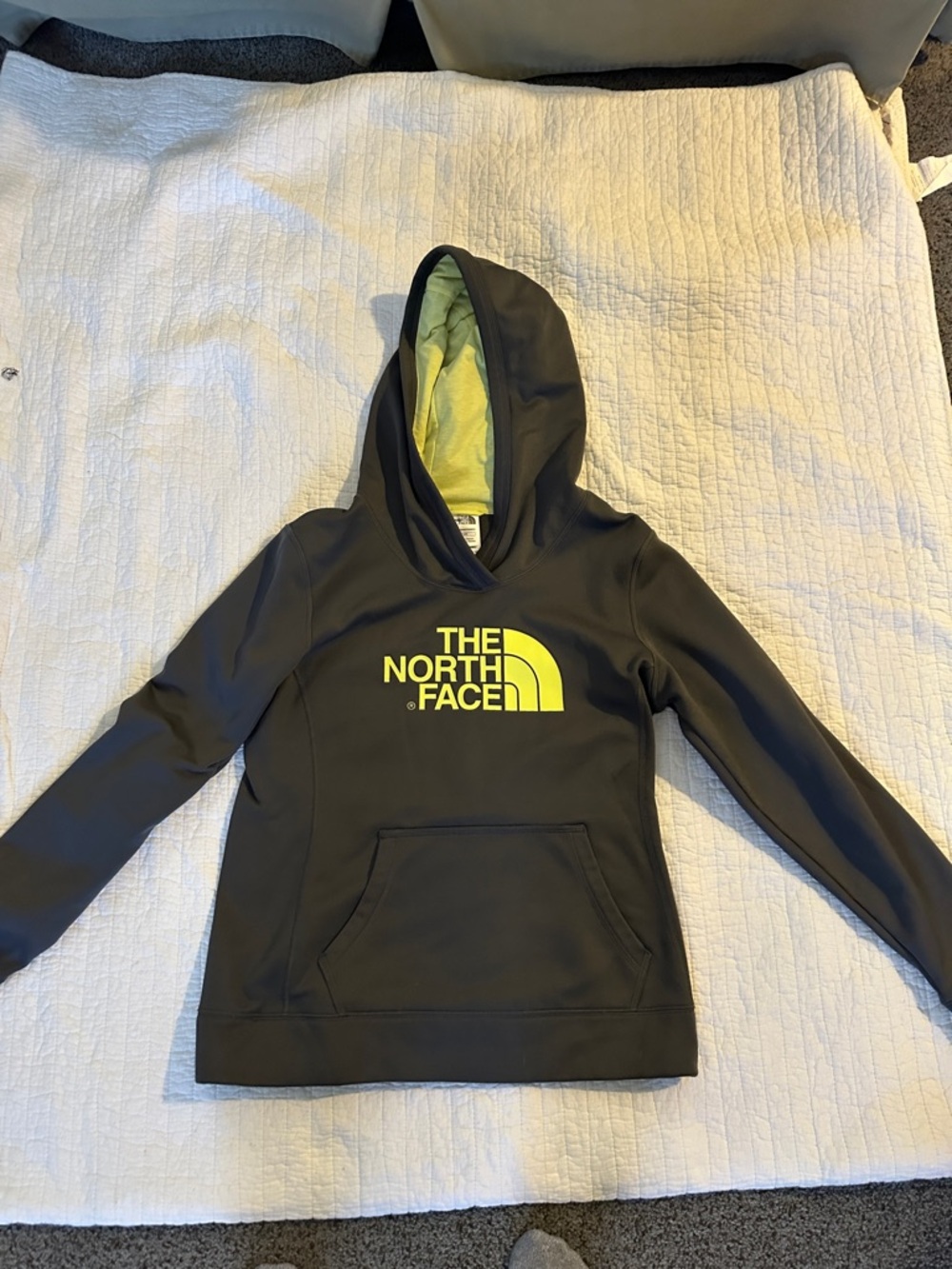 The North Face Black Hoodie with Neon Yellow Logo